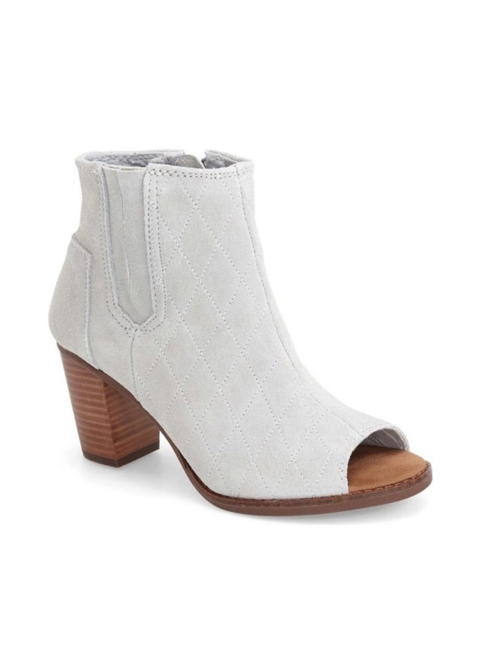 TOMS Majorca Peep Toe Leather quilted Zip Up Bootie, size 8
